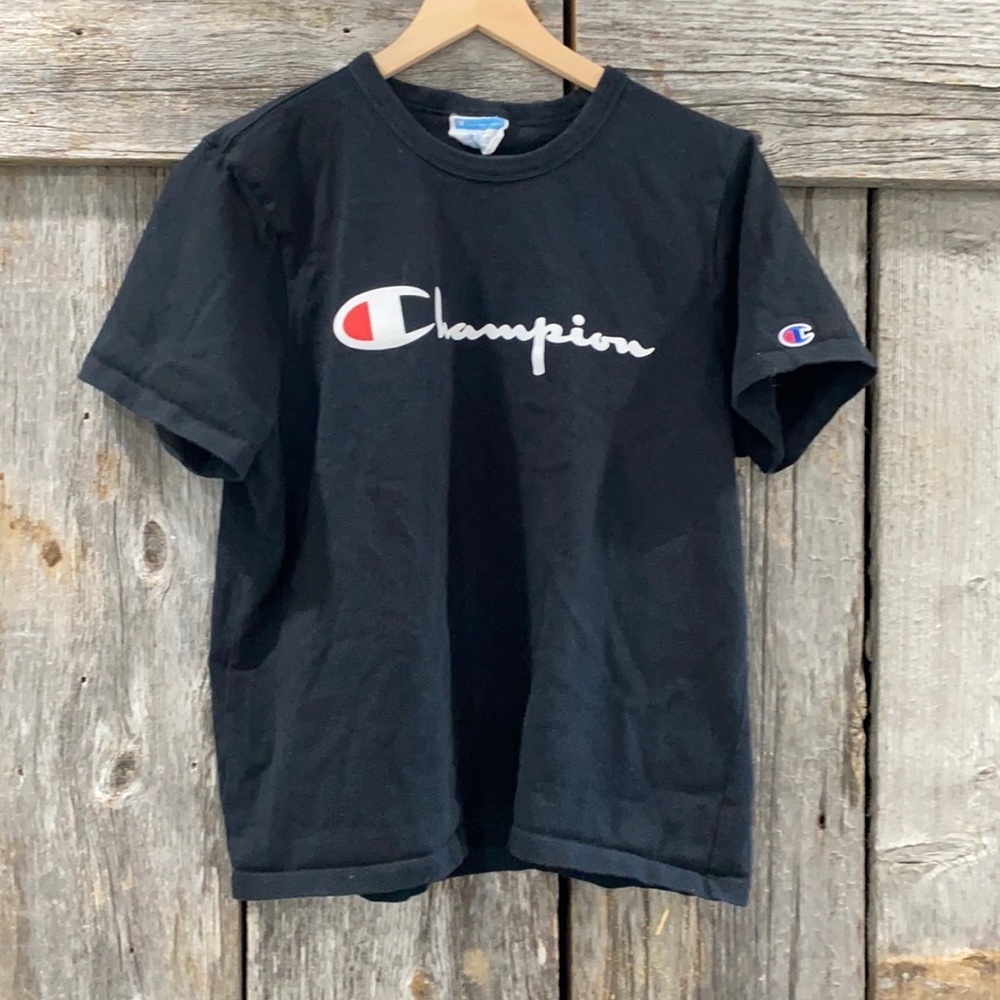 Champion Black Spellout Logo Short Sleeve T-Shirt XL